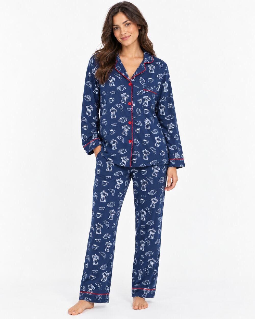 NEW P.J. Salvage Bonjour Babe French Breakfast Pajama Set Navy, Size Medium